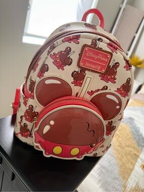 Disney Parks Loungfly  Mini Backpack - Cream and Red Brown Candy Apple Print